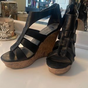G by Guess Size 9 Black Cork Wedges NWT